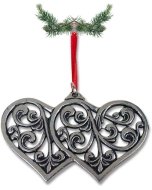 Acanthus Double Heart Pewter Ornament 