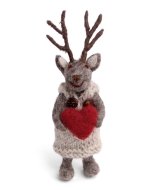 Felt Deer & Red Heart Ornament