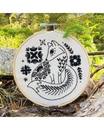 Folk Fox Embroidery Kit - Black & White
