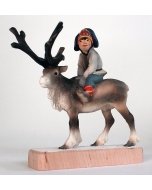 Sami Child Riding a Reindeer Carving
