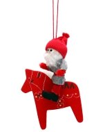 Tomte on Painted Dala Horse Ornament