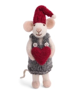 Felt Heart Mouse with Jumper Ornament