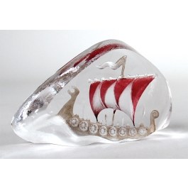 Mats Jonasson Viking Ship Crystal Block
