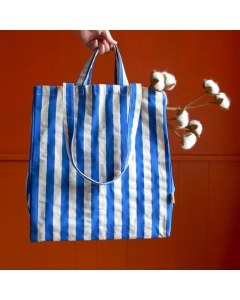 Blue and White Striped Tote