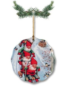 Ceramic Tomtar Sledding Ornament
