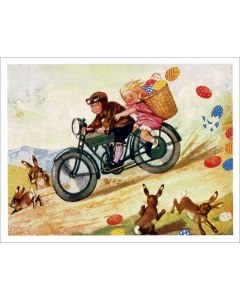 Vintage Easter Card - Cyclists