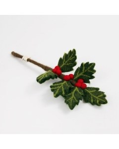 Mini Felt Holly Branch 8"