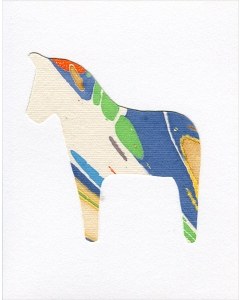 Marbled Dala Horse Paper Cut Card