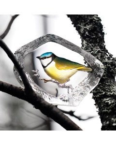 Mats Jonasson Blue Tit Glass Block
