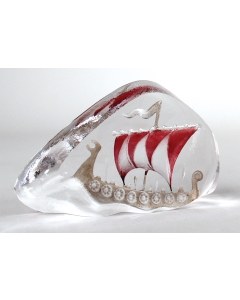 Mats Jonasson Viking Ship Crystal Block