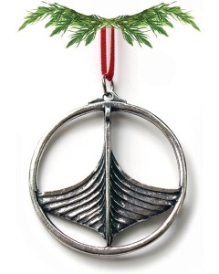 Round Oseberg Viking Ship Pewter Ornament