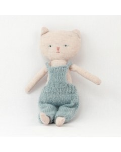 Plush Kitten in Overalls - Off White