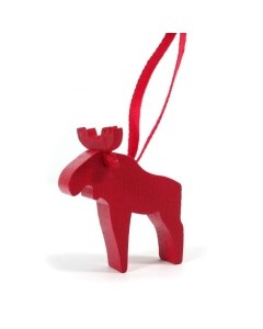 Mini Red Wooden Moose Ornament